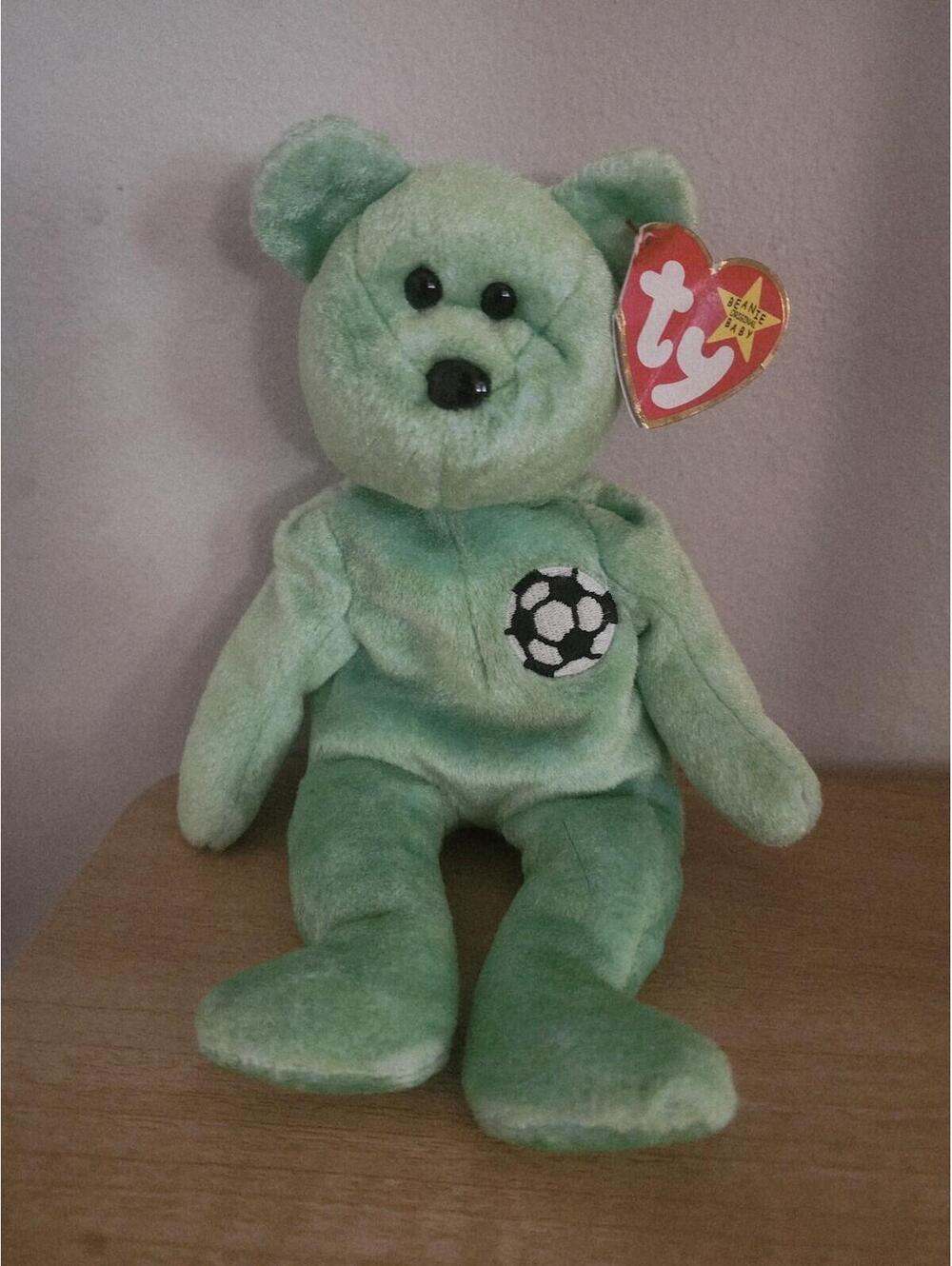 Ty Beanie Babies Kicks Green Bear Soccer Plush 1999 Vintage Ages 3+